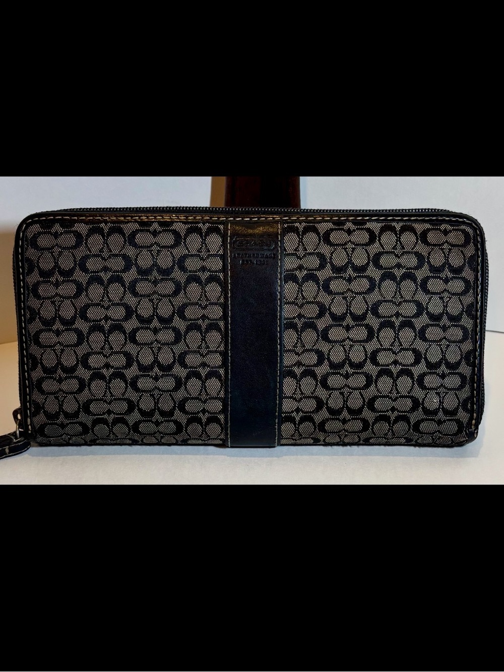 Coach Leather ware  Black and Gray Signature Zip Around Wallet